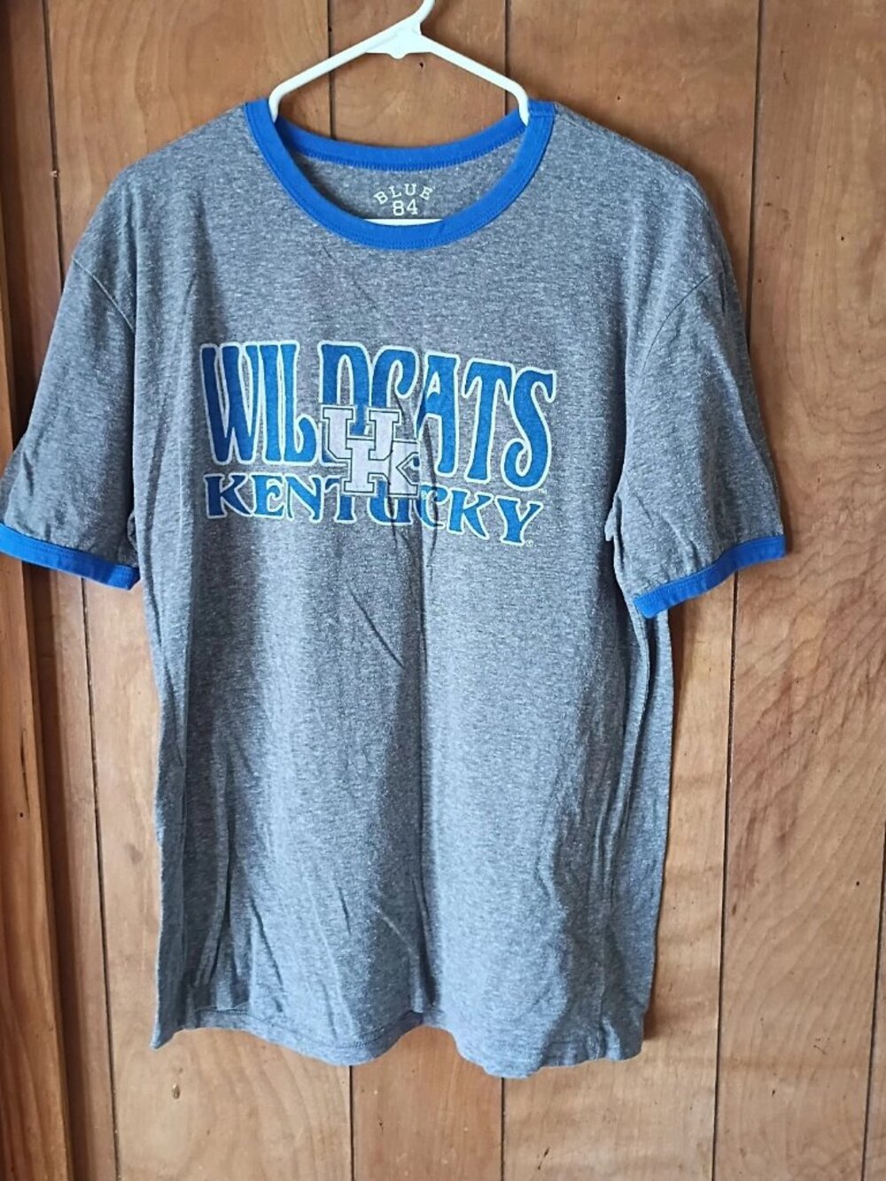 Kentucky Wildcats Blue 84 Ringer T-Shirt Mens Large Gray Tri-Blend UK Logo NCAA